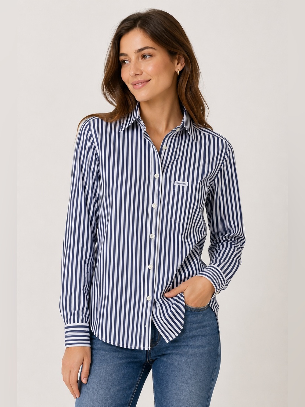 Faconnable Classic Blue Striped Button Up Shirt Size XS